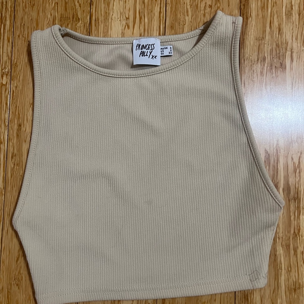 Princess Polly Tan Ribbed Sleeveless Crop Tank